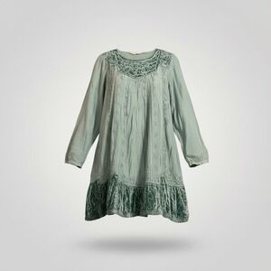 Soft Surroundings Embroidered Velvet Tunic Top Small Sage Green Peasant Boho